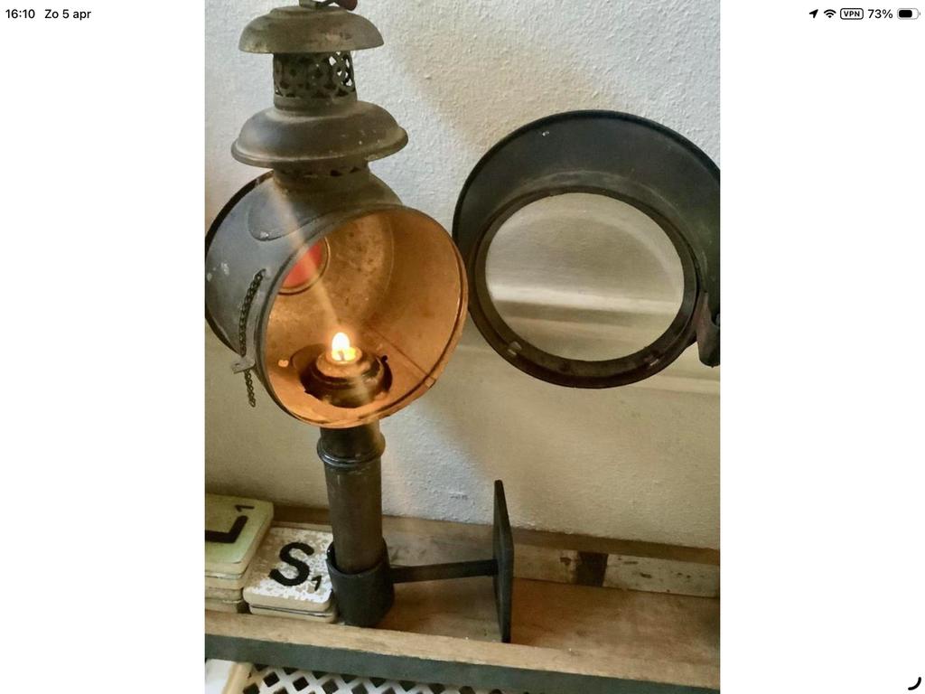 Antieke Franse koetslamp, met kaars , brocante, Ophalen of Verzenden, Zo goed als nieuw, Glas, Minder dan 50 cm