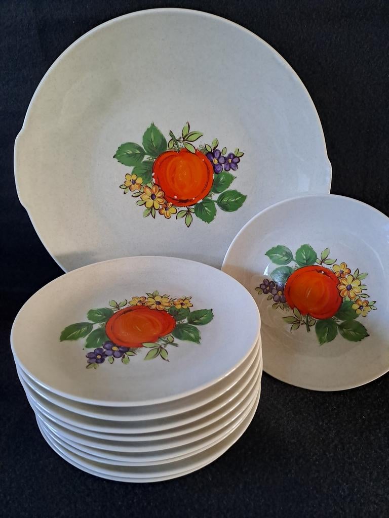 11-delig Vintage porseleinen gebaksstel, Gebruikt, Ophalen of Verzenden, Bord(en), Overige stijlen