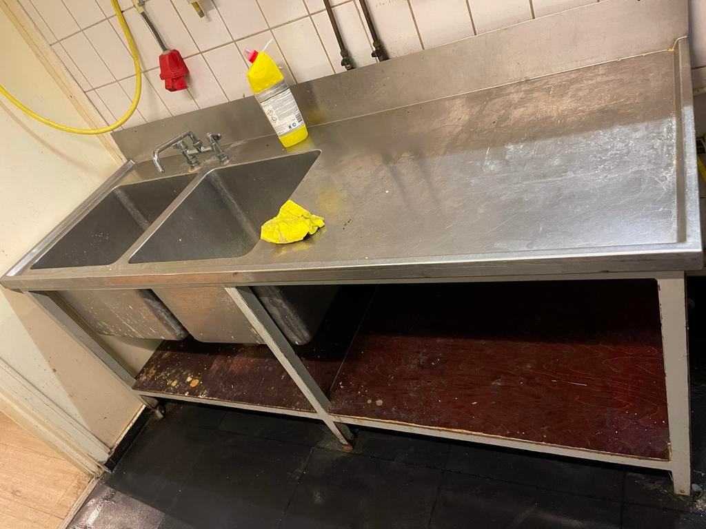 RVS Afwasbakje met dubbele spoelbak, Huis en Inrichting, Keuken | Complete keukens, Gebruikt, Overige typen, Grijs, Staal of Rvs