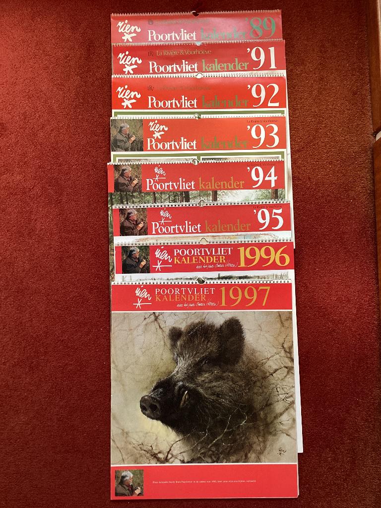 Kalenders van Rien Poortvliet 1989, 1991 t/m 1997, Ophalen of Verzenden, Maandkalender, Gebruikt