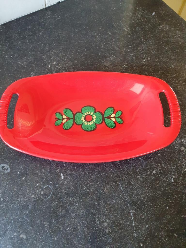 Rode Emsa schaal met bloemmotief retro jaren 70, Ophalen of Verzenden