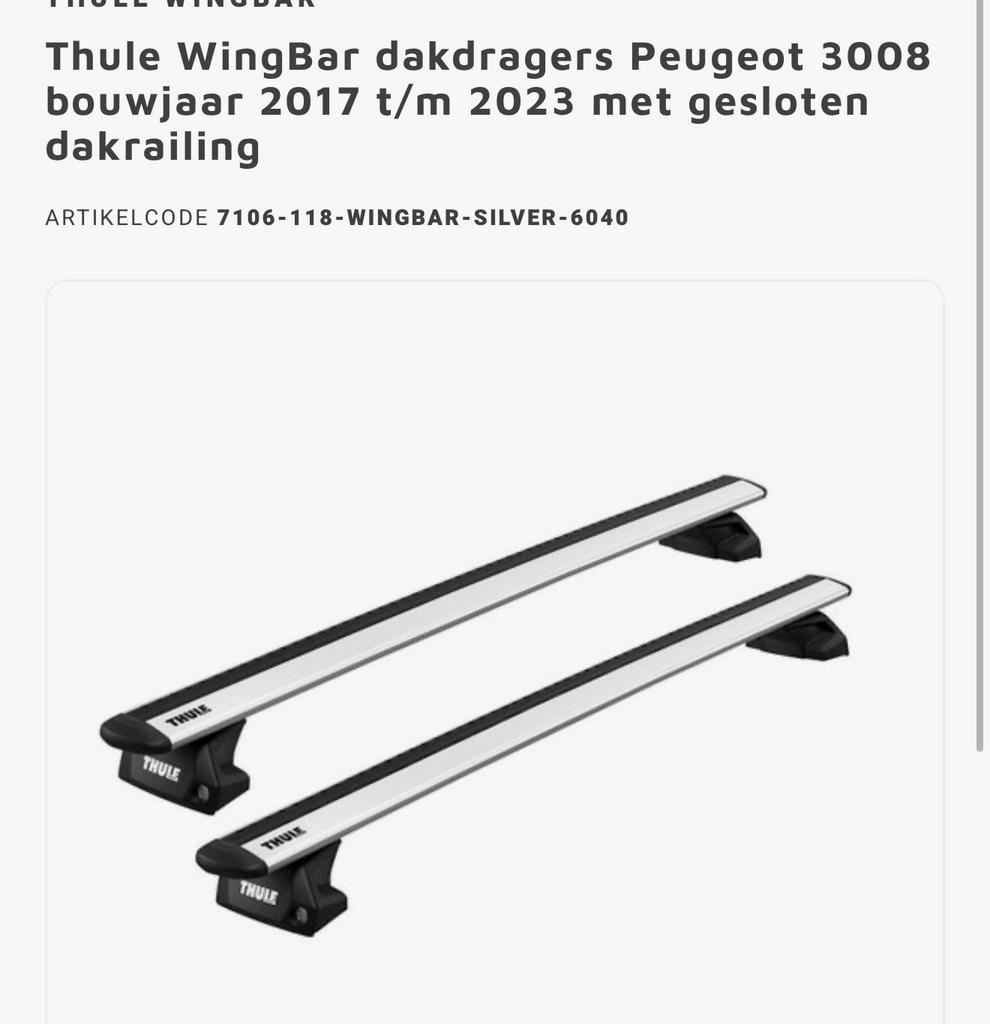 Thule WingBar dakdragers Peugeot 3008 (2017-2023), Ophalen, Zo goed als nieuw
