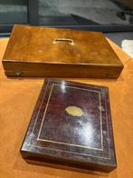 Antieke verzilverd bestek koffers van massief hout, Antiek en Kunst, Ophalen of Verzenden