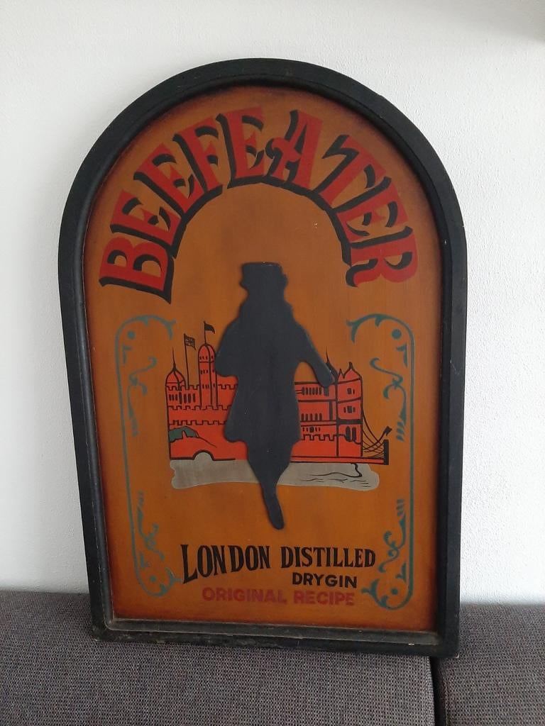 Vintage Beefeater Gin houten reclame bord. Lengte91/61breed, Ophalen