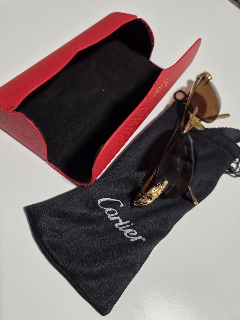Orginele Cartier Panthère Zonnebril met Etui en Doekje, Overige merken, Zonnebril, Bruin, Ophalen of Verzenden