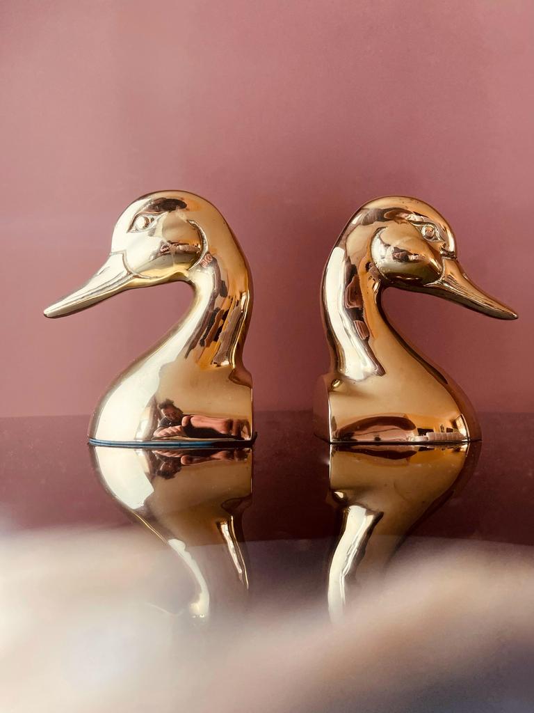 MESSING EENDEN BOEKENSTEUNEN, Huis en Inrichting, Woonaccessoires | Overige, Zo goed als nieuw, Overige materialen, Goud, Klassiek