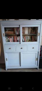 Vintage kast 120x160x50 cm - Boekenkast met schuifdeuren, Huis en Inrichting, Kasten | Boekenkasten, Ophalen, Gebruikt, Glas, Vintage