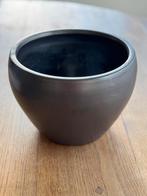 Grijs - zwarte / antraciet metallic bloempot - 16 cm hoog, Gebruikt, Rond, Ophalen of Verzenden, Balkon