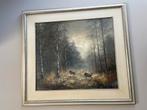 Schilderij met lijst: Bosgezicht met wilde zwijnen, Antiek en Kunst, Kunst | Schilderijen | Klassiek, Ophalen