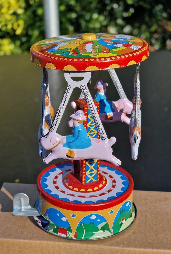 Vintage blikken draaimolen met honden en varkens, Verzenden, Nieuw