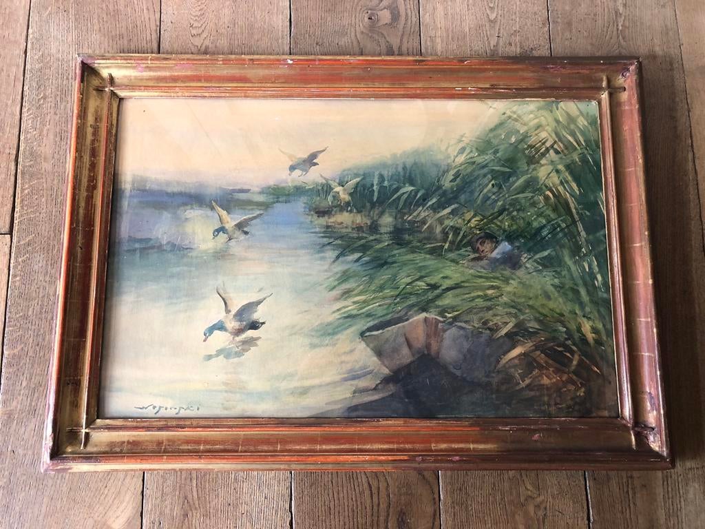 Antieke aquarel, Ophalen of Verzenden