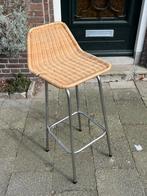 Vintage barkruk Rohe Noordwolde rotan chroom, Huis en Inrichting, Barkrukken, Gebruikt, Met voetsteun, 60 tot 90 cm, Ophalen of Verzenden
