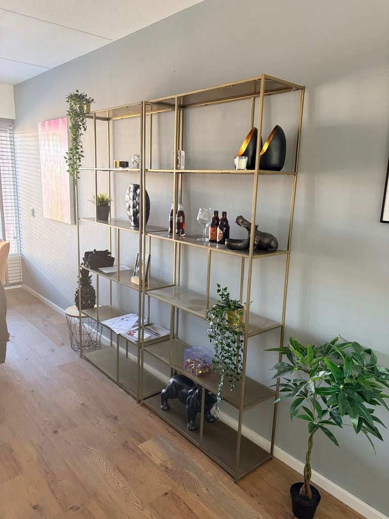 Gouden open kast / roomdivider, Huis en Inrichting, Kasten | Boekenkasten, Ophalen, Met plank(en), Gebruikt, 100 tot 150 cm