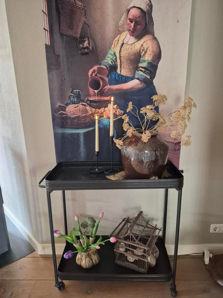 Sober Zwart metalen trolley met twee planken, Ophalen