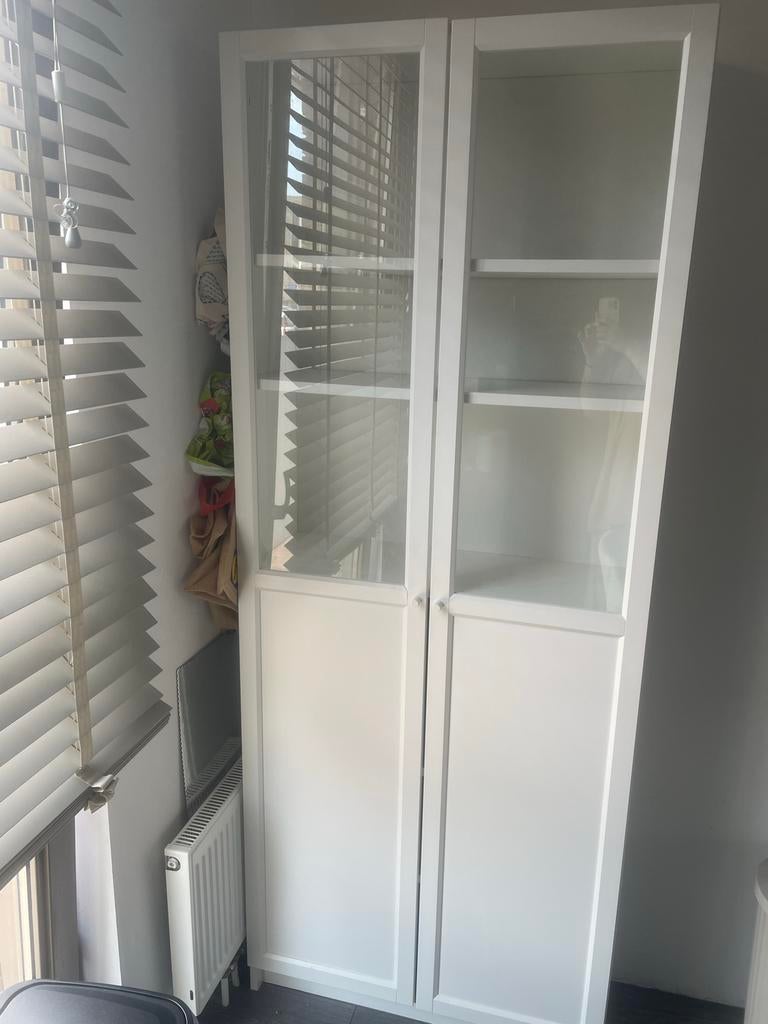 IKEA Vitrinekast Billy/Oxberg wit, Huis en Inrichting, Kasten | Vitrinekasten, Ophalen, 200 cm of meer, 50 tot 100 cm, 25 tot 50 cm