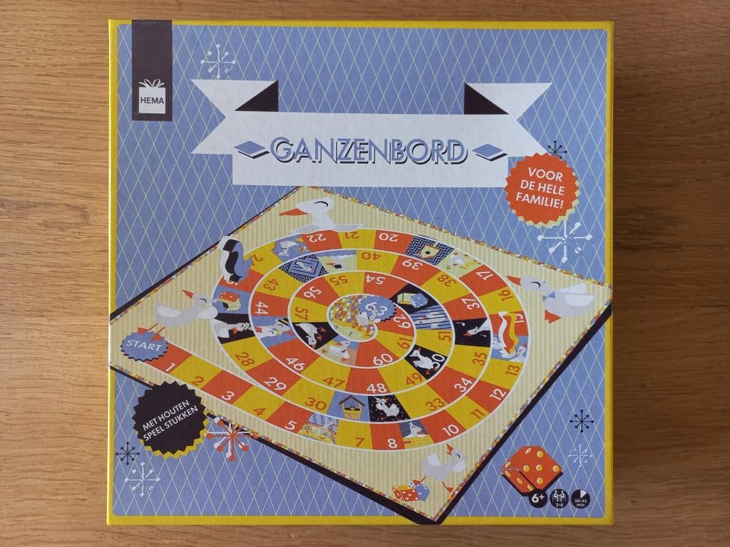 GANZENBORD, HEMA, bordspel 2-6 spelers, houten ganzen, ZGAN!, Ophalen of Verzenden, Zo goed als nieuw