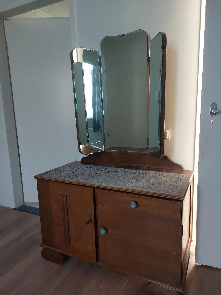 Eiken Dressoir kaptafel met spiegel. Retro / vintage, Ophalen, Huis en Inrichting
