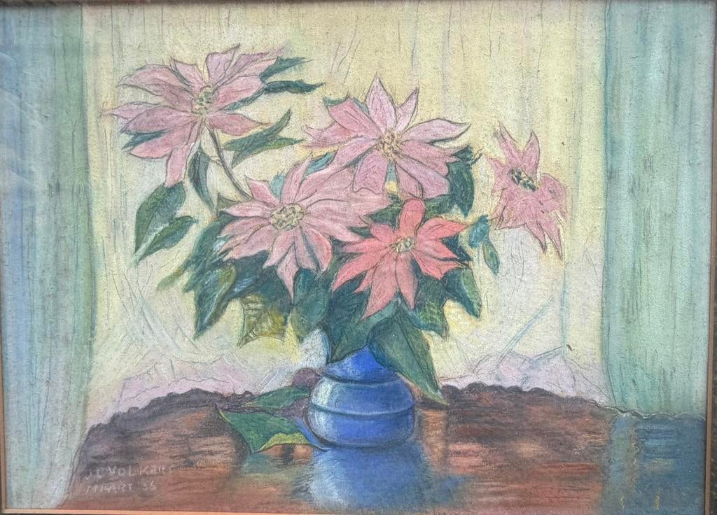 J.C. Volkers - pastel met kerstster, Antiek en Kunst, Ophalen of Verzenden