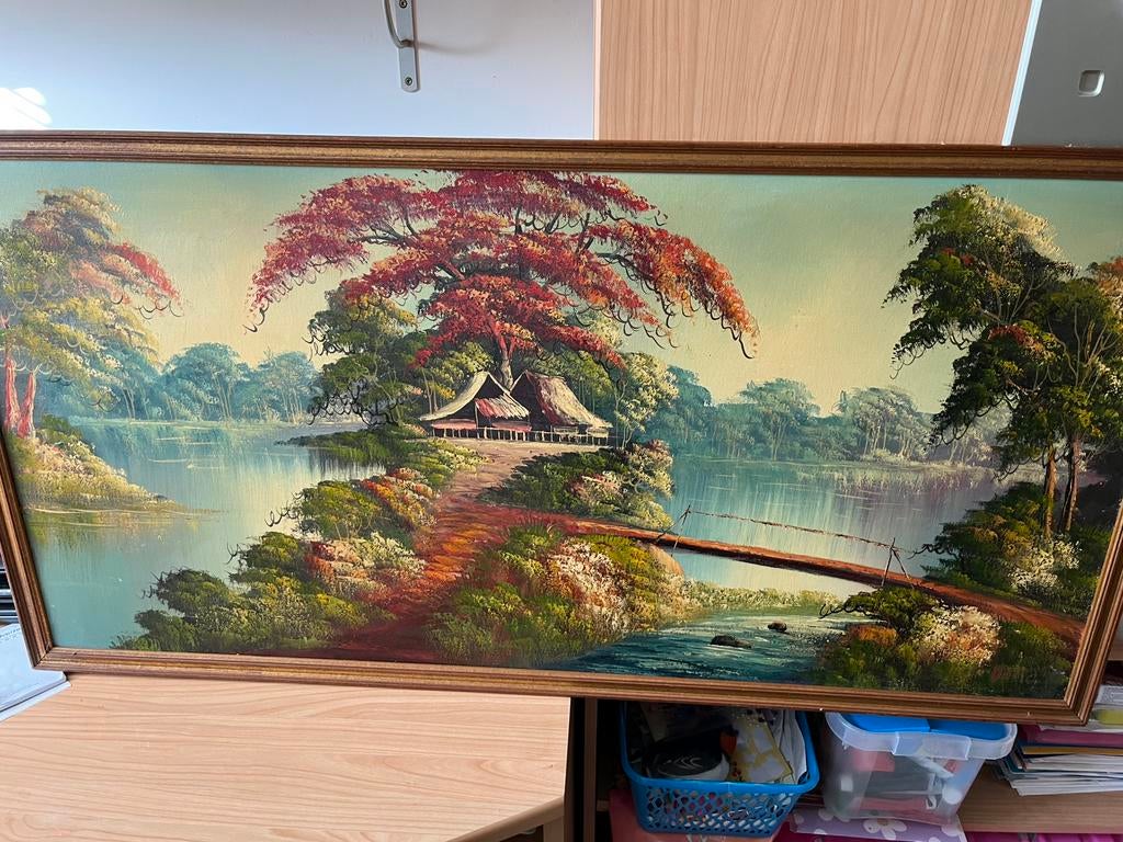 Olieverf schilderij indisch tafereel., Ophalen of Verzenden