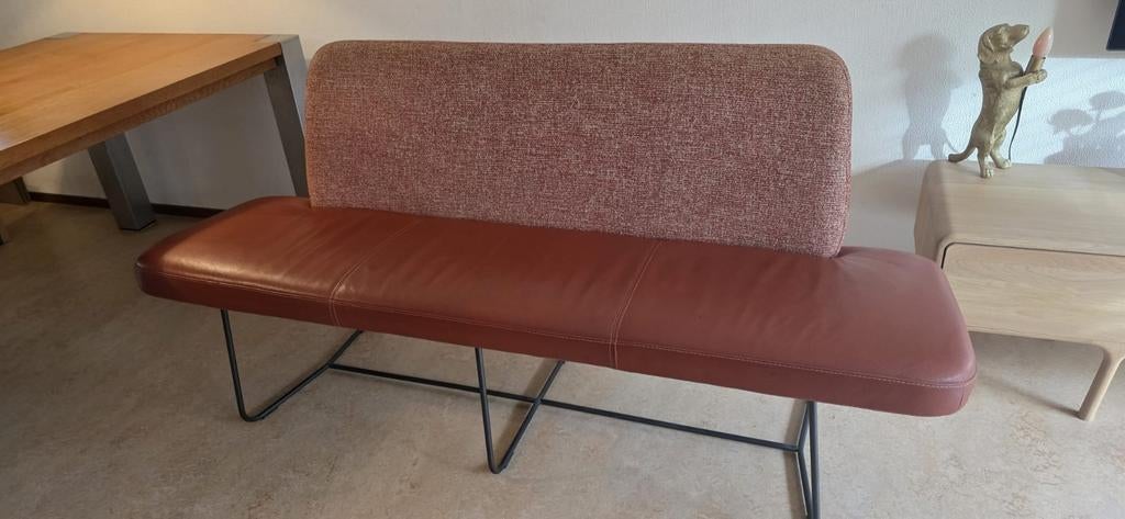 Mooie terracotta kleurige leren eetkamerbank 3 persoons, Huis en Inrichting, Ophalen, Minder dan 75 cm, 150 tot 200 cm, Driepersoons