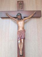 Antiek gietijzeren beschilderde crucifix, Ophalen of Verzenden