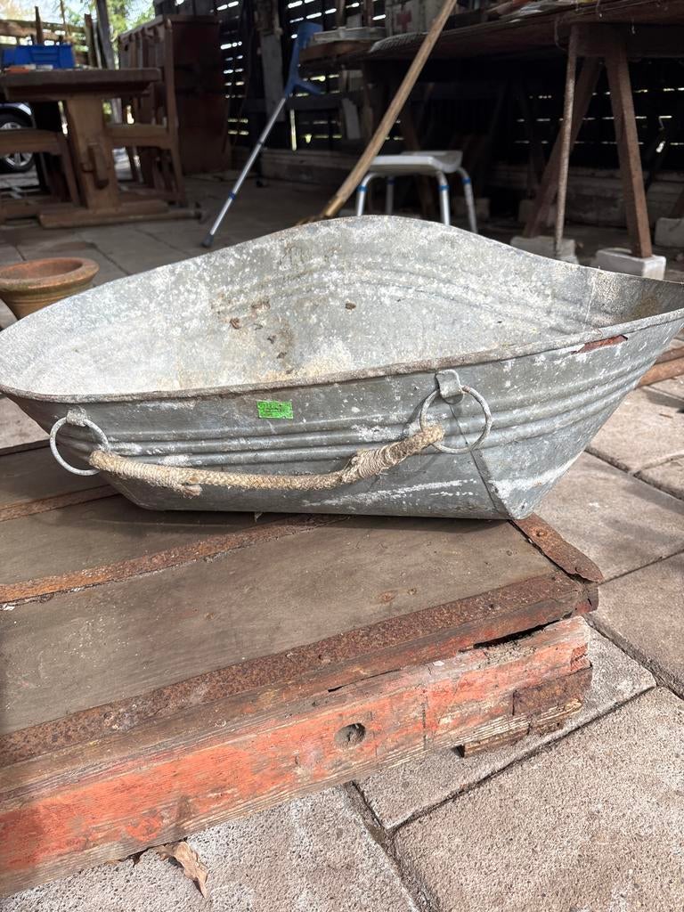 Antieke zinken teil / badkuip met touw handvatten, Ophalen
