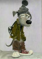 Grote handgetekende illustratie van een hond, Ophalen