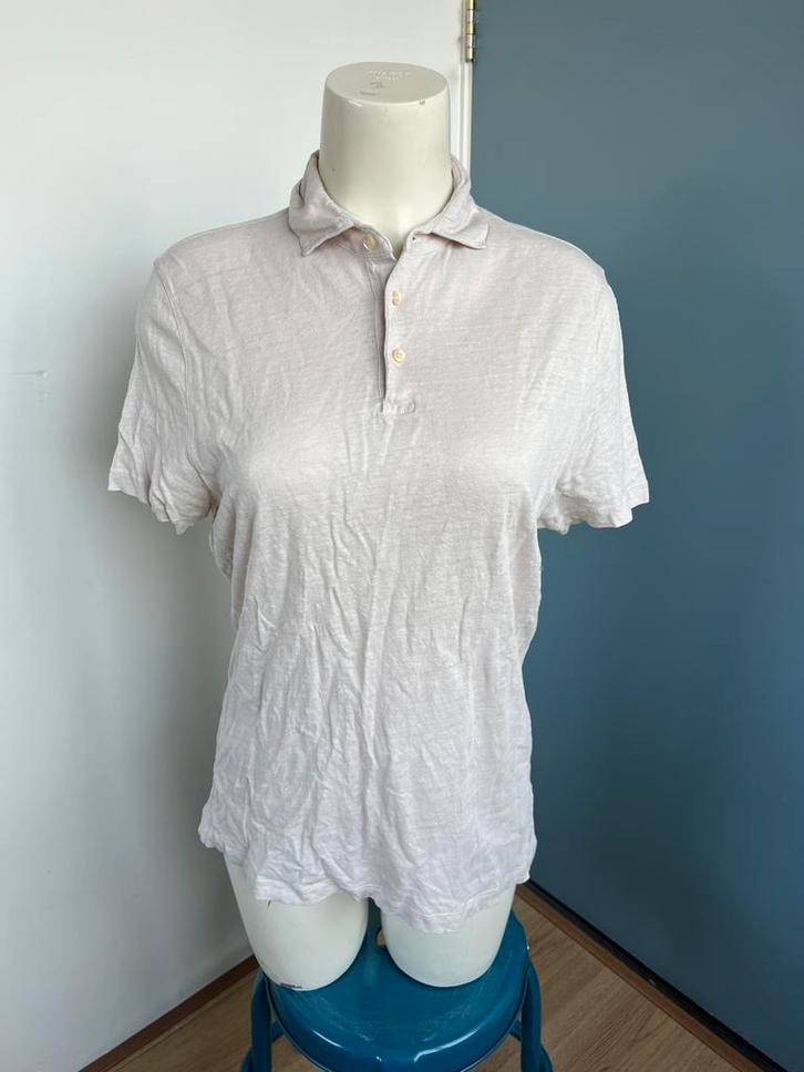 Stenstroms zandkleurig linnen polo l gebreid, Kleding | Dames, T-shirts, Zo goed als nieuw, Maat 42/44 (L), Overige kleuren, Korte mouw