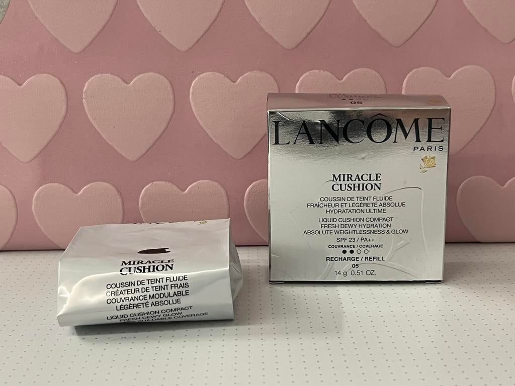 Lancome miracle cushion refill 14gr 05 beige ambre spf 23, Gehele gezicht, Beige, Nieuw, Ophalen of Verzenden