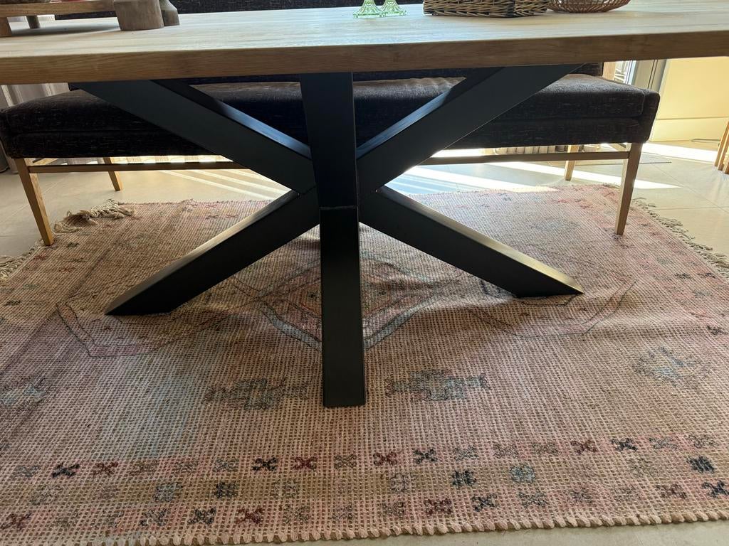 Lichte eiken eettafel 220x100 met spinpoot, Huis en Inrichting, Tafels | Eettafels, Ophalen, Gebruikt, 100 tot 150 cm, Eikenhout