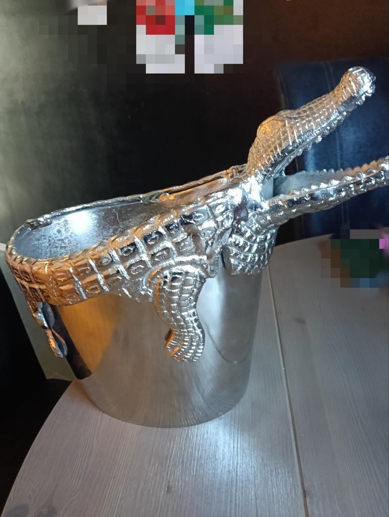 Unieke wijnkoeler met krokodil design, Ophalen, Gebruikt, Zilver, Metaal