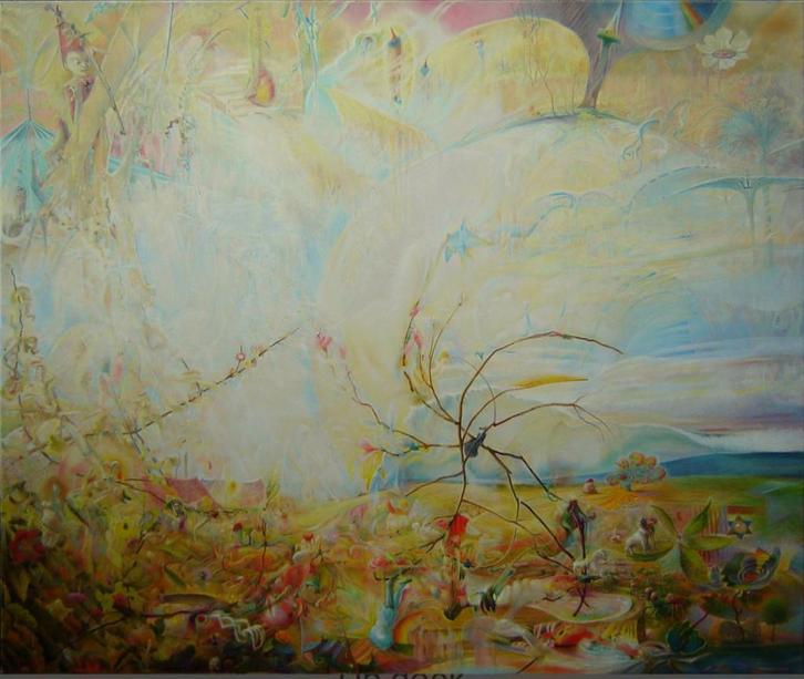 Biem Kikkert Yggdrasil's zaailingen olieverf, Antiek en Kunst, Kunst | Schilderijen | Modern, Ophalen