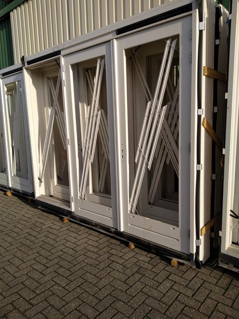 Hardhout kozijn met dubbele tuindeuren en zijlicht, Nieuw, Ophalen of Verzenden, Buitendeur, Hout