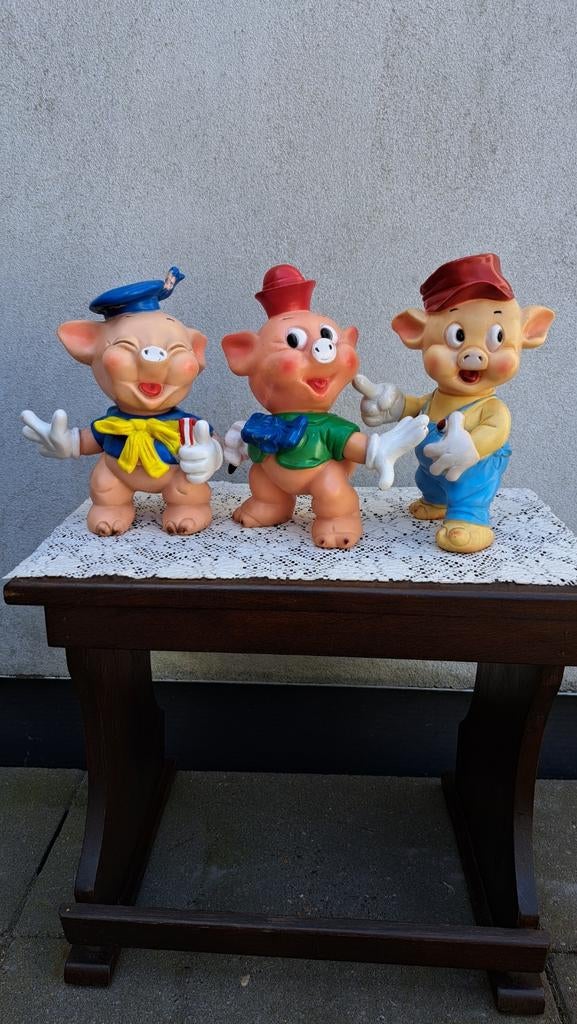 Vintage Drie Biggetjes, Disney, Ledraplastic, Ophalen of Verzenden, Overige figuren, Zo goed als nieuw, Beeldje of Figuurtje