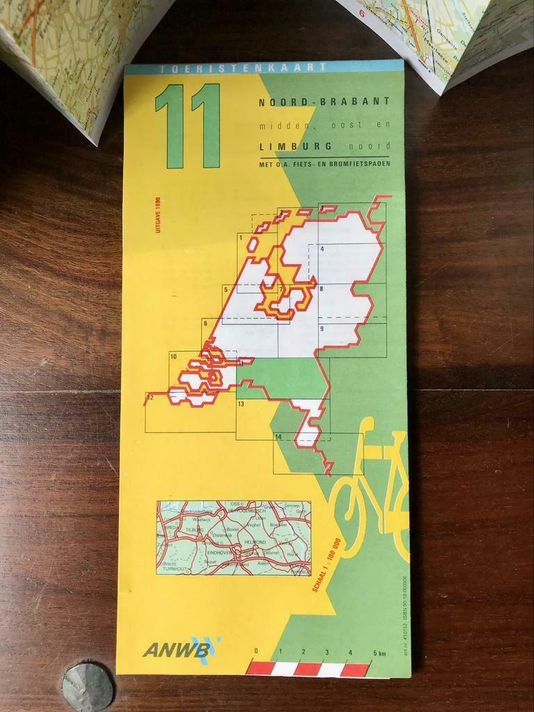 Toeristenkaart 11 ANWB 1990 Noord Brabant Limburg Fiets, 2000 tot heden, Ophalen of Verzenden, Nederland, Landkaart