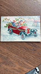 Kinderkaart.Auto in sneeuw,kinderen,klaver,hoefijzer,gedicht, Ophalen of Verzenden, 1920 tot 1940, Gelopen, Kinderen