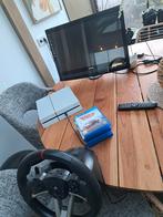 PS4 met controller, 6 games en racestuur met pedalen, Ophalen of Verzenden, Zo goed als nieuw, Met 1 controller, Original