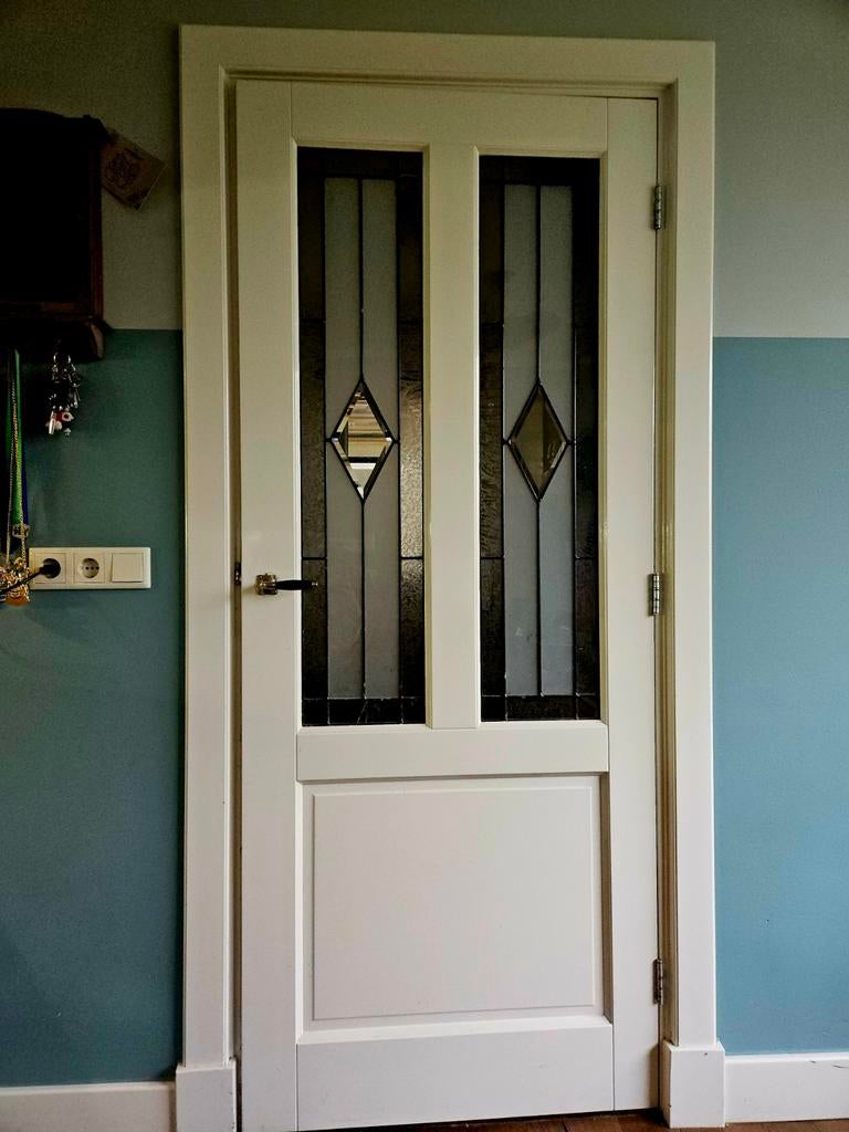 Binnendeur met glas-in-lood, Doe-het-zelf en Verbouw, Deuren en Horren, Gebruikt, 80 tot 100 cm, Binnendeur, Ophalen of Verzenden