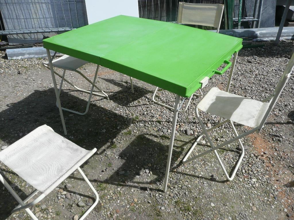 Camping opklaptafel met 4 stoeltjes, Ophalen, Gebruikt, Campingtafel