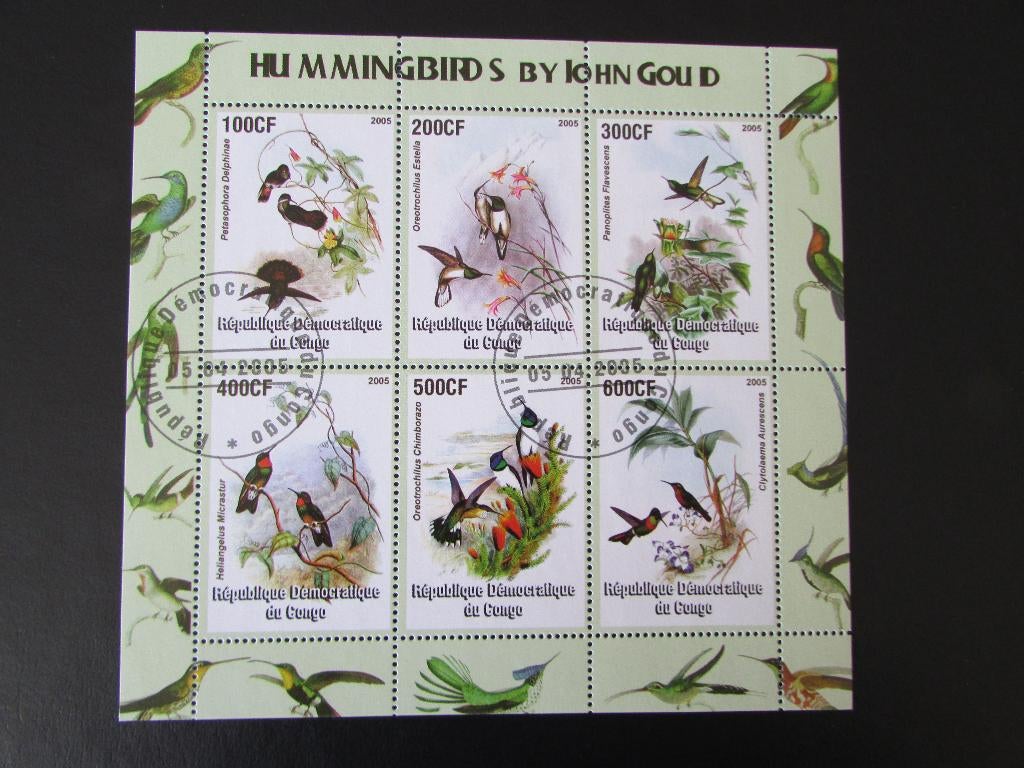 Postzegel Vogel: Vel met 6 Kolibries uit Congo, Ophalen of Verzenden, Gestempeld, Dier of Natuur