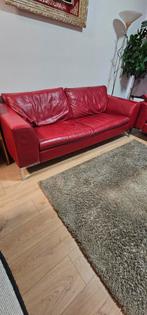 Comfortabele rode leren bank - 3-zits, Huis en Inrichting, Banken | Bankstellen, Gebruikt, Driepersoons, Ophalen of Verzenden