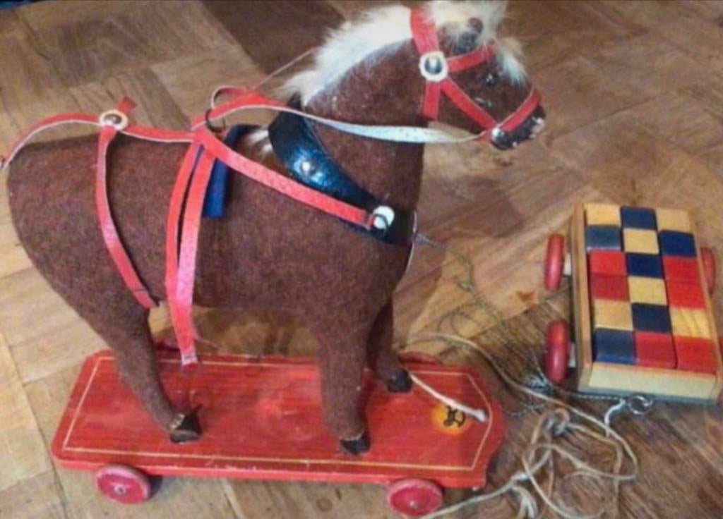 Vintage Speelgoed Paard met Blokkenwagen - Uniek!, Ophalen of Verzenden, Gebruikt, Jongen of Meisje