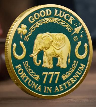 goudkleurige Lucky klaver olifantenmunt in doosje, Verzenden, Nederland, Munten