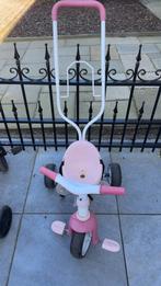 Roze driewieler met duwstang - veel plezier gehad!, Ophalen of Verzenden, Gebruikt, Duwstang