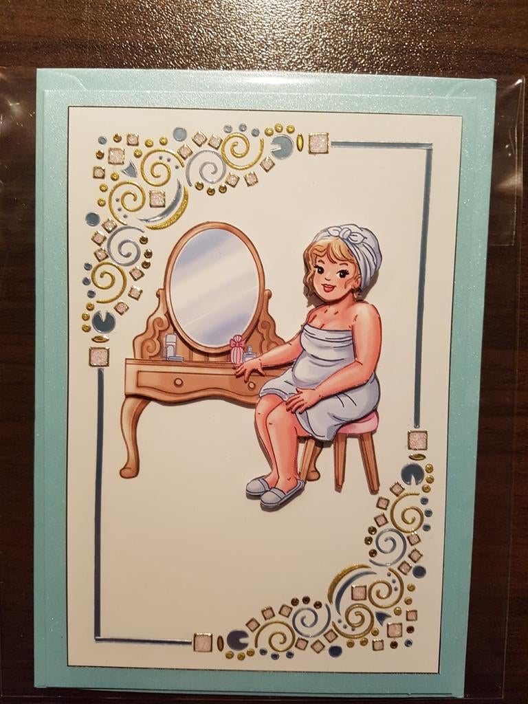 Kaartje hobbydots Bubbly Girls vrouw bij kaptafel, Ophalen of Verzenden, Nieuw