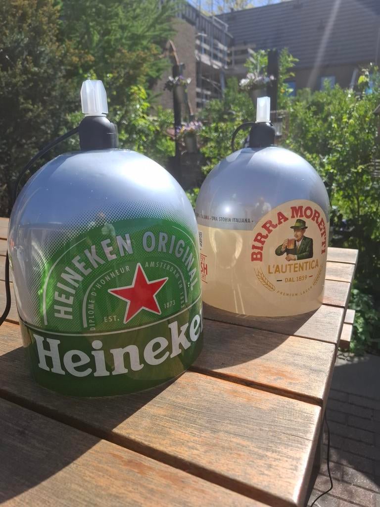 Heineken & Birra Moretti LED-lampen - Uniek decor, Ophalen of Verzenden, Zo goed als nieuw, Industrieel, Bar, Modern