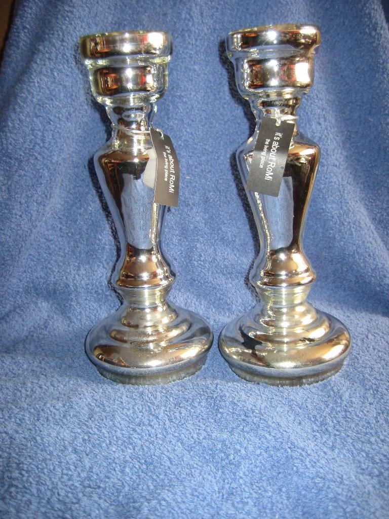 Zilverkleurige kandelaar (shabby chic), Huis en Inrichting, Ophalen of Verzenden, Zo goed als nieuw, Metaal, Kandelaar