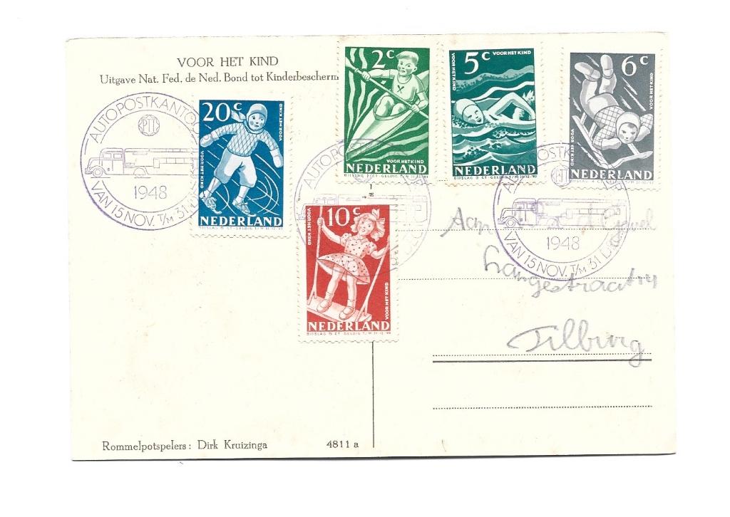 kinderzegels 1948 stemp autopostkantoor voor het kind kaart, Ophalen of Verzenden, Na 1940, Gestempeld