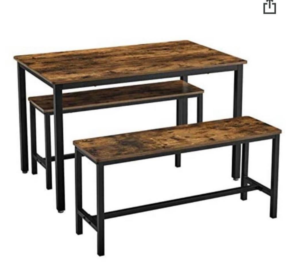 Mooi setje. Tafel en 2 bankjes, Huis en Inrichting, Tafels | Sidetables, Ophalen, Zo goed als nieuw, 25 tot 50 cm, Rechthoekig