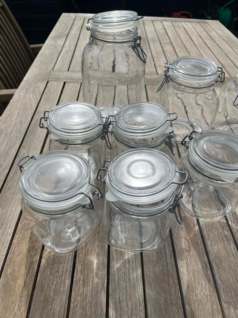 Set van 8 weckpotten met beugelsluiting, Ophalen, Glas, Zo goed als nieuw, Voorraadpot